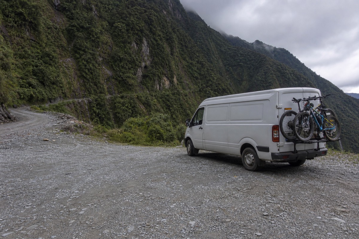 The support van that follows every reputable Death Road mountain bike tour group