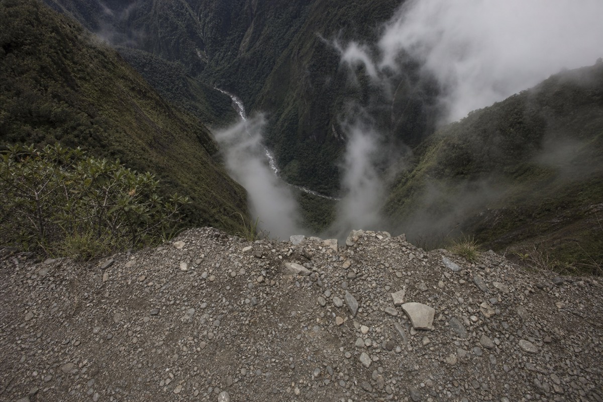 Death Road Bolivia descends steeply into the deep Yungas valley below
